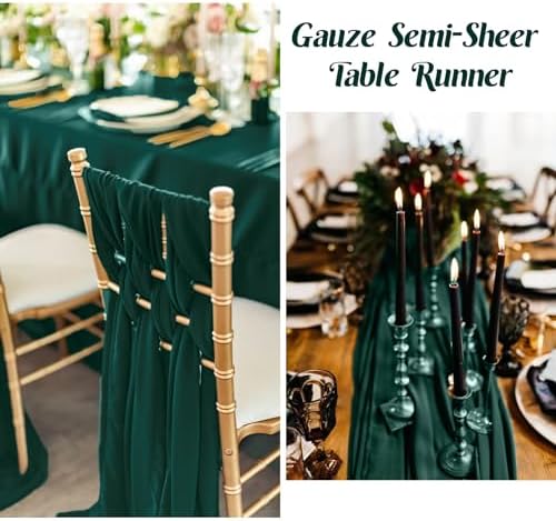 6 Pack 10Ft Emerald Green Chiffon Table Runner 29x120 Inches Sheer Fabric Table Runner Romantic Wedding Runner for Thanksgiving Christmas Bridal Shower Decorations （Emerald Green） - Image 5