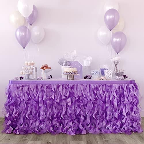 Willowy Purple Tutu Table Skirt. 9ft Table Skirt with Double Layer Organza Willows for Unicorn Birthday Decorations for Girls, Baby Shower Decorations, Skirts for Rectangle Tables by BluekateParty
