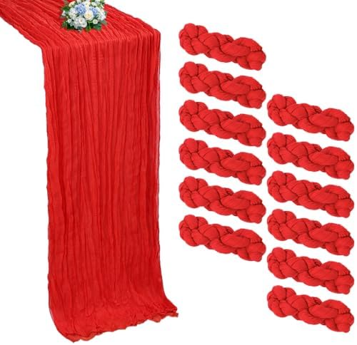 12 Pack Red Cheesecloth Table Runner 10Ft 23 x 120 Inch by RestfulGlow