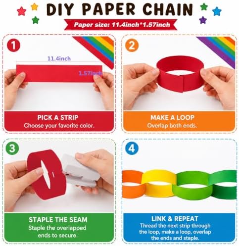 600 Paper Chain Strips 12 Colors Party Garland Kit with Star Garland - Image 5