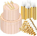 Sylans 700PCS Pink Plastic Plates Disposable Dinnerware Set for 100 Guests by Sylans