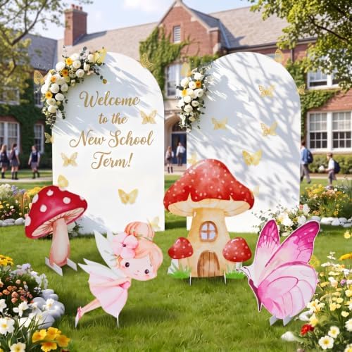 4 Pcs 23.6 Inch Large Fairy Theme Cardboard with Stand and 20 Butterfly Cutout, Prop up Mushroom Butterfly Fairy Yard Signs Decoration for Forest Wonderland Garden Fairytale Photo Prop by Unknown