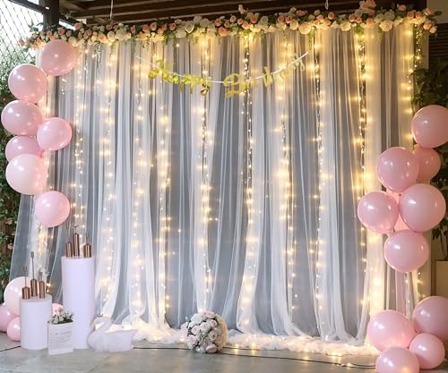 10ft x 10ft White Tulle Backdrop Curtain with Lights String for Parties Wedding Bridal Shower Sheer White Curtain Backdrop for Birthday Baby Shower Photo Booth Background Decorations - Image 3