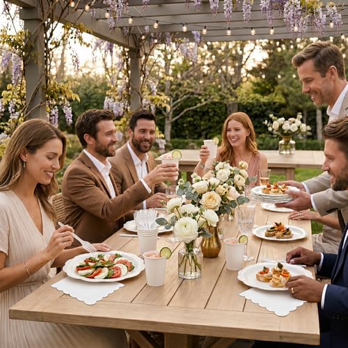350 Pcs White Decagonal Disposable Party Supplies Set - 7" & 9" Paper Plates, 50 Cups, 150 Cutlery, 50 Napkins - Complete Party Kit for Wedding, Baby Shower, Birthday - Image 2