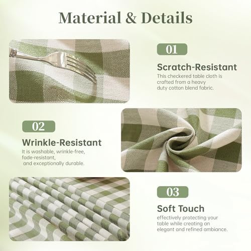 Green Gingham Table Cloth Rectangle, Cotton Linen Checkered, 55x120 Inch - Image 6