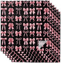 Pink Bows Cloth Napkins Set of 6, Modern Abstract Sweet Ribbon Bowknot on Black Washable Reusable Dinner Cocktail Napkin for Kitchen Party Wedding Banquet Holiday Baby Shower Table Decor by PIEPLE