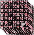 Pink Bows Cloth Napkins Set of 6, Modern Abstract Sweet Ribbon Bowknot on Black Washable Reusable Dinner Cocktail Napkin for Kitchen Party Wedding Banquet Holiday Baby Shower Table Decor by PIEPLE