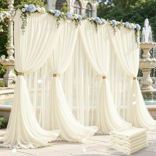 30ft×10ft Wrinkle Free Ivory Backdrop Curtain Drapes, 6 Panels 5ftx10ft Sheer Tulle Chiffon Backdrop Panels Curtains for Wedding Baby Shower Birthday Party Stage Photo Home Decorations by Unknown