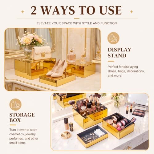 Leinuosen 7 Pcs Large Acrylic Buffet Risers, 6-12" Rectangle, Gold - Image 4