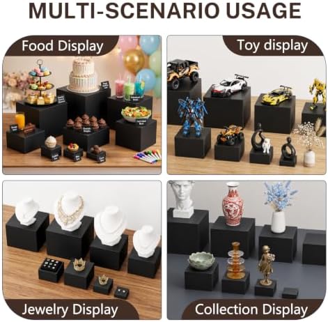 White Acrylic Buffet Risers with Mini Sign and Marker, Food Risers Display Stands for Buffet Table Party Catering Dessert Jewelry Collectibles,Acrylic Cube Nesting Boxes with Hollow Bottoms (10" 9" 8" 7" 6" 5" 4" 4" 3" 3"（Black）) - Image 7