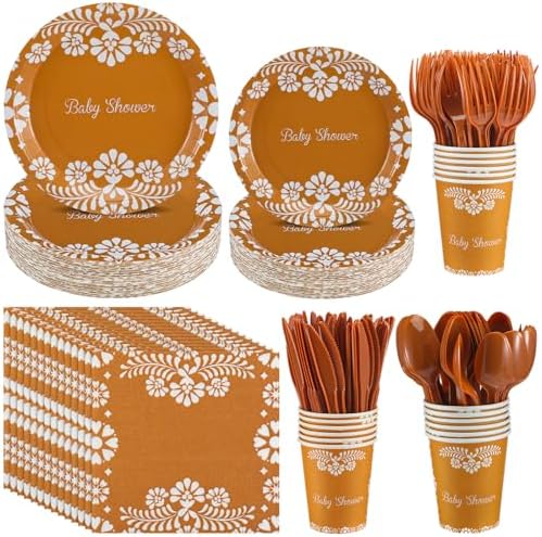 Mimorou 250 Pcs Mexican Baby Shower Supplies Cielito Lindo Decoration Platos De Barro Mexicanos Clay Plates Terracotta Pottery Paper Cups Napkins Forks for Mexican Birthday Wedding Party Decorations by Mimorou