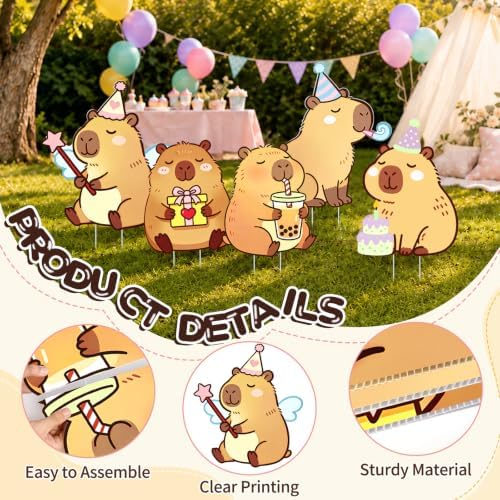 5 Pcs Capybara Baby Shower Party Decorations, Baby Capybara Corrugated Plastic Cutout Standups for 1st 2nd 3rd Birthday, Gender Reveal, Cute Animal Photo Booth Props, Indoor Outdoor Display - Image 5