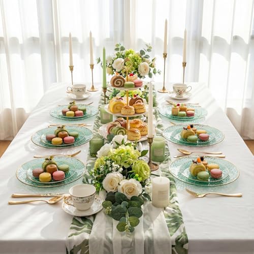 Rubtlamp 175 Pcs Green Plastic Plates Dinnerware Set (25 Guests), Hammered Plates Sets, Green Plastic Party Plates Set include 50 Disposable Plates Set, 75 Gold Plastic Silverware, 25 Cups 25 Napkins - Image 5
