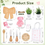 56Pcs Baby Shower Prizes for Game Winners Bamboo Cheese Board Fork Butter Spreaders Coasters Towel Artificial Potted Plant Gift Bag for Baby Shower Bridal Shower Favors (6 Sets, Bamboo Bow Shaped) - Image 3