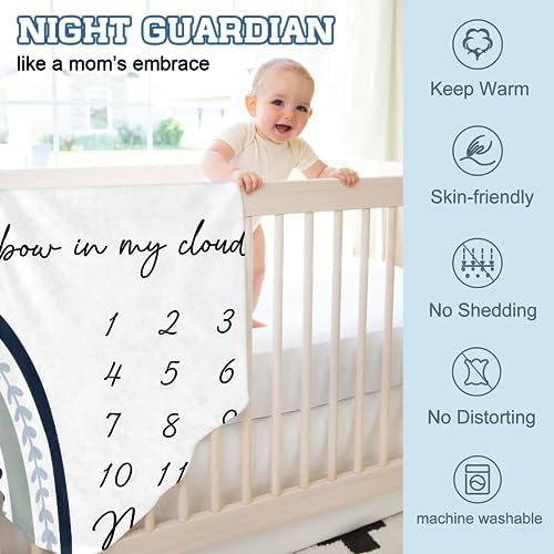 Personalized Baby Monthly Milestone Blanket Boy or Girl - Rainbow Months Blanket with Wood Frame and Newborn Wooden Sign - Growth Chart Milestone Blanket 1-12 Month Milestones(FixedSize) - Image 6