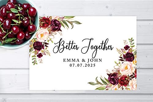 Andaz Press Custom Personalized Disposable Paper Placemats, 12 x 18 Inch, Set of 25, Better Together Burgundy Floral, Tableware, Dining, Tabletop, Table Setting for Wedding, Bridal Shower - Image 4