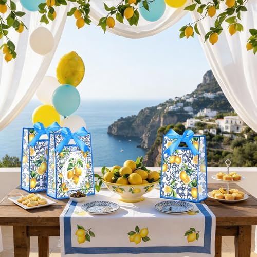 Geyoga 24 Pcs Party Clear Favor Bags with Handles, Capri Lemon - Image 5