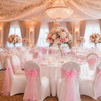 50 Pack Pink Pearls Bows Chair Sashes Ribbons Wedding Decor 7 x 108 in - Image 3