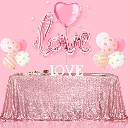SquarePie Sequin Tablecloth 90x132 Inch Fuchsia Pink for Wedding Party - Image 2