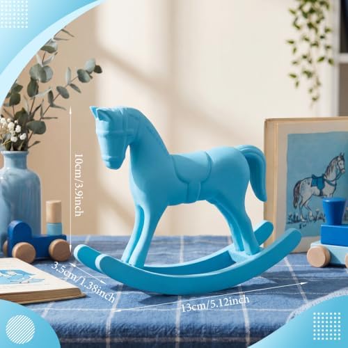Novabright 8 Pcs Baby Shower Wooden Vintage Rocking Horse Table Decoration, Rocking Horse Decor Baby Shower Centerpieces Decor Rustic Tabletop Figurines for Wedding Birthday Party Decorations (Blue) - Image 2