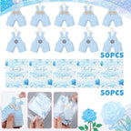 Novabright 50 Sets Boy Baby Shower Magnets Blue Crochet Overall Favors - Image 3