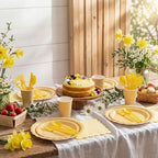 Ziliny 350 Pcs Light Yellow Plates and Napkins, 50 Guest Spring Easter Party Supplies Include Scalloped Paper Plates Napkins Cups Plastic Spoons Forks Knives Disposable Tableware Set for Baby Shower - Image 5