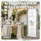 Baby Shower Welcome Linen Sign Stand with Satin Ribbon, Green - Image 2