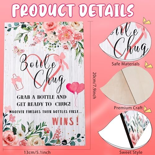 16 Pcs Baby Shower Favors Party Bottle Chug Game 15 Pink Mini Bottles and 1 Custom Wooden Stand for Gender Reveal Birthday Party Supplies Gift - Image 3