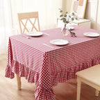 Red White Gingham Ruffle Tablecloth Square 60"x60" by KMASANIJI