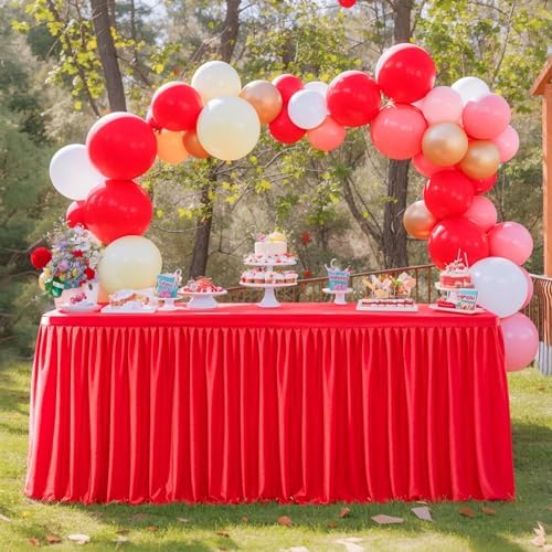 17ft Red Table Skirts for Rectangle Tables Polyester Pleated Table Skirt Desk Skirts Ruffle Table Skirt cloth for Wedding Birthday Party Baby Shower Bridal Shower Banquet Table Skirts - Image 6