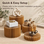 iobiotio Foldable Cake Stand, Reusable Buffet Risers, 4 Pack Round Dessert Stands with Acrylic Tops, Cardborad Display Stands for Weddings, Birthdays, Baby Showers, Parties, Home Decor, Caramel Brown - Image 3