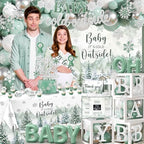 Baby It’s Cold Outside Baby Shower Decorations, Green Winter Baby Shower Decorations Winter Wonderland Tablecloth Banner Backdrop Balloon Box Cupcake Topper Hanging Swirl for Boy Girl Gender Reveal - Image 2