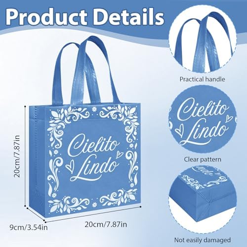 50 Pcs Cielito Lindo Party Favor Bags Reusable Blue Mexican Gift Bags Non Woven Platos De Barro Mexicanos Candy Bag Cinco De Mayo Goodie Bags with Handles for Fiesta Mexican Baby Shower Party Favors - Image 3
