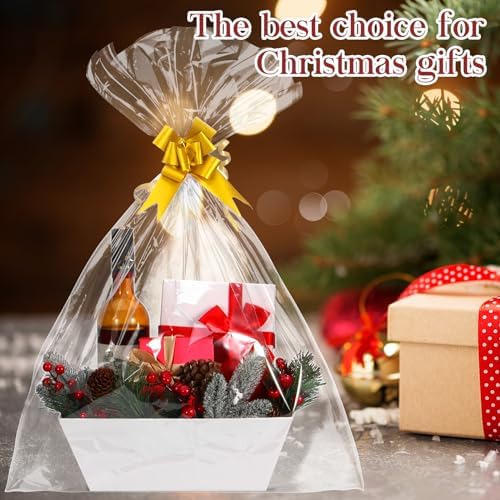 AFOROEOA 10PACK White Baskets For Gifts Empty, 10x12”Thick Kraft Gift Basket with 10 Bows 10 Bags Empty Gift Baskets for Christmas, Easter, Birthdays, Snacks, Farmers Market - Image 4