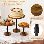 Cake Stand Set of 3, Rustic Industrial Wood Round Cupcake Stands - Image 4