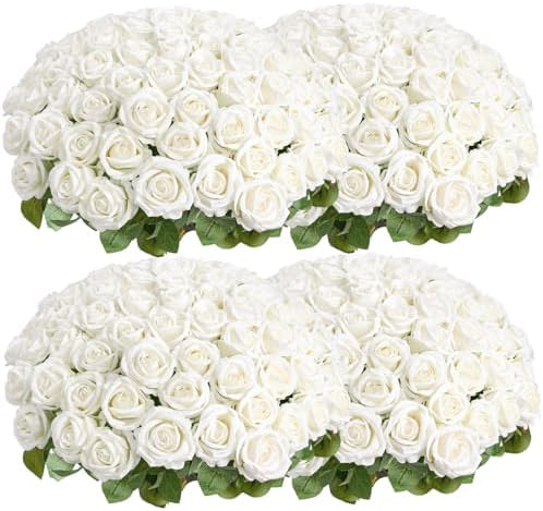 Auihiay 104pcs Roses Artificial Flower - Realistic White Fake Roses by Auihiay