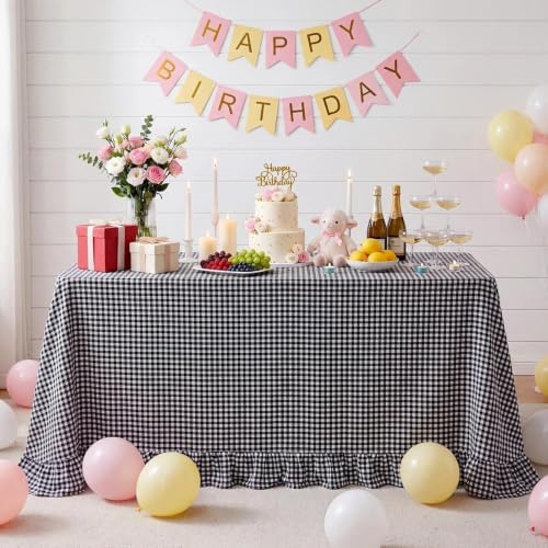 Eternal Beauty Gingham Ruffled Tablecloth Black White 60x102 Farmhouse - Image 2