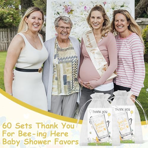 60 Sets Bee Baby Shower Favors for Guests Sweet as Can Bee Acrylic Shot Glasses Souvenir Clear Shot Glasses with Thank You Card Organza Bag Honey Be-e Gifts for Gender Reveal Return - Image 7