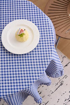 vctops Farmhouse Blue Gingham Ruffle Table Cloth, Boho Cotton Linen Tablecloth, Washable Table Cover for Round Table Baby Shower Kitchen Party Wedding Decor (Blue,70") - Image 6