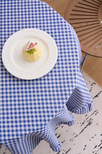 vctops Farmhouse Blue Gingham Ruffle Table Cloth, Boho Cotton Linen Tablecloth, Washable Table Cover for Round Table Baby Shower Kitchen Party Wedding Decor (Blue,70") - Image 6