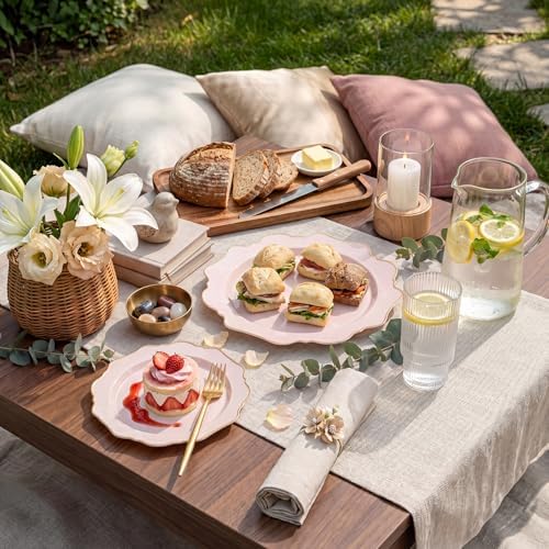 WDF 350Pcs Pink Plastic Plates - Pink and Gold Disposable Plates 50Guest Plastic Dinnerware for Baby Shower/Birthday/Wedding/Mother's Day - Image 3