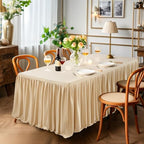 Champagne Polyester Tablecloth for Rectangle Tables 6ft, Wrinkle Free Pleated Ruffle Fitted Table Cover 6ft Stretch Tablecloths with Skirt for Parties Weddings Birthday Banquet Baby Shower - Image 4