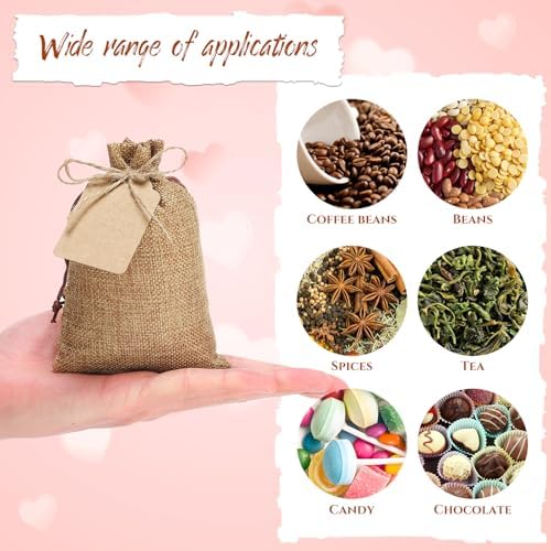 Woanger 100 Pcs Drawstring Burlap Gift Bags 4x6'' with Tags, Dark Brown - Image 4