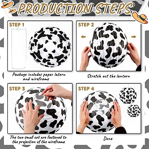 Hortsun 12 Pcs Cow Party Decorations Farm Cow Paper Lanterns Cow Barnyard Farm Lanterns Western Cowboy Party Paper Lantern Decoration for Cowboy Cowgirl Farm Themed Birthday Baby Shower Supplies - Image 4
