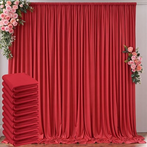 50ft x 10ft Wrinkle Free Red Backdrop Curtains for Parties, Polyester Photo Backdrop Drapes 10 Panels 5x10ft for Weddings Birthday Party Christmas Photography Background by Outpain