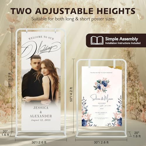 Jolitac Wedding Welcome Sign Holder, Adjustable Wedding Sign Stand Leather Hanging Straps & Design Bundle Heavy Duty Metal Easel Stand for Seating Charts, Bridal Showers, Birthday Party Displays - Image 3