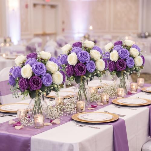 Geosar 8 Bundles Artificial Peonies Flowers,Mixed Purple, White - Image 4