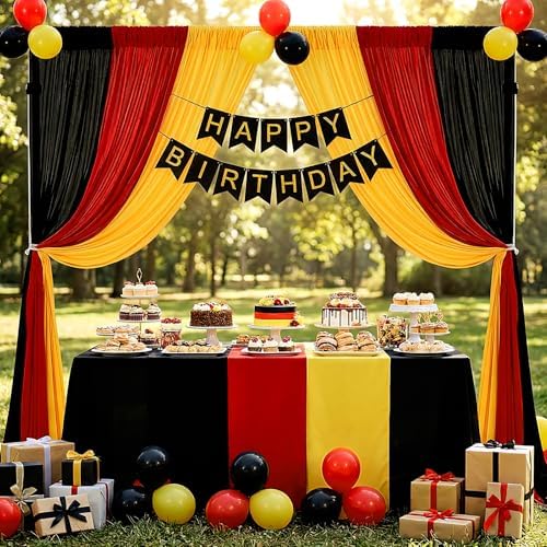 Graduation Backdrop Curtain 15ftx10ft - Red Yellow Black Satin Drapes - Image 2