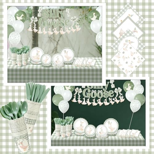 VioraWhite 183 Pcs Silly Goose Birthday Party Set Classical Sage Green - Image 5