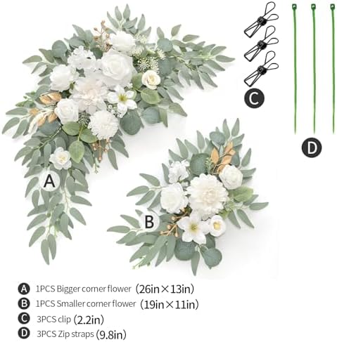 Faux Flower Swag Set of 2 for Wedding Welcome Signs Floral Swag Wedding Reception Ceremony Signs Decor (A-White) - Image 4